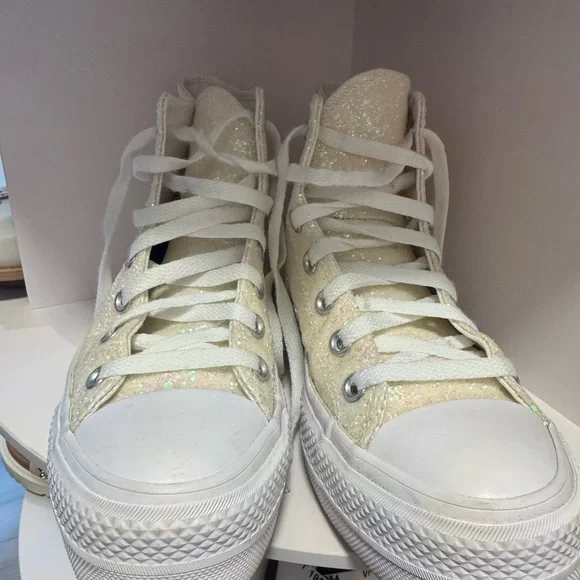 Converse Glitter High-Top Platform Sneakers in Shimmer Cream - Picture 3 of 5